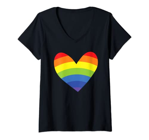Damen Regenbogen - Herz T-Shirt mit V-Ausschnitt von Mohja