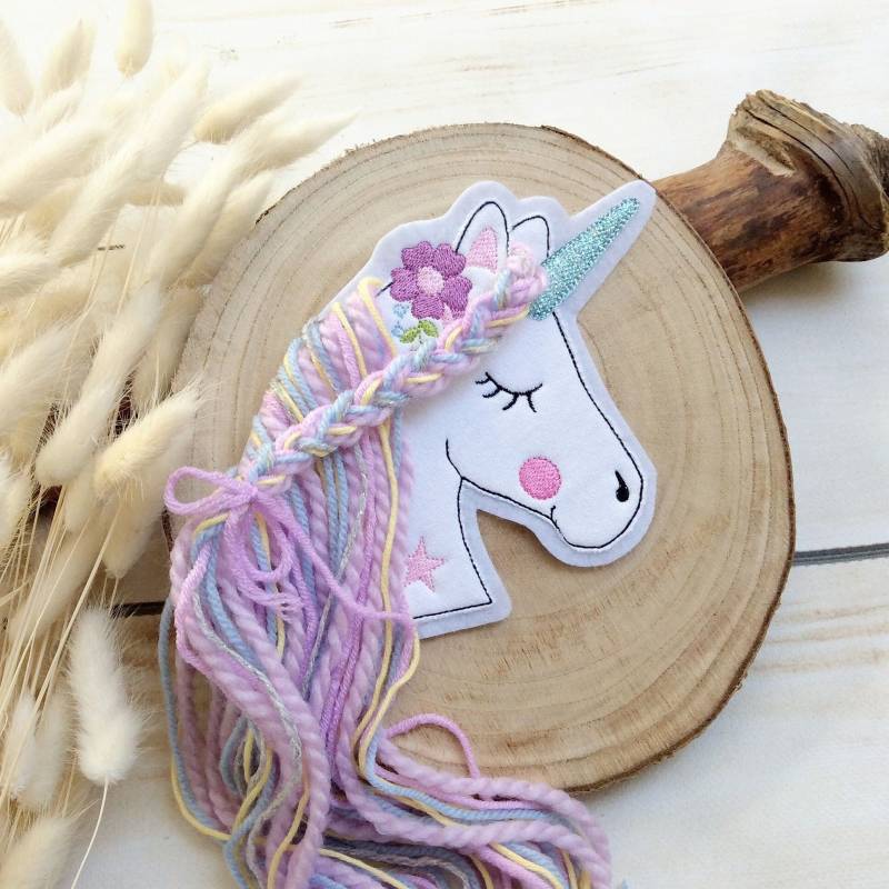 Applikation Boho Einhorn Mit Wollmähne L Aufnäher Button Für Schultüte Diy Flicken Patch Auf Filz Pferd Mähne von MohnblumesWelt