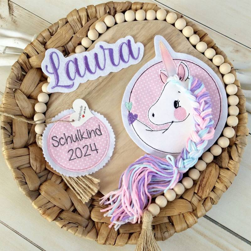 Applikation Einhorn Inkl. Wunschname M Aufnäher Button "Schulkind" Mit Name Für Schultüte Flicken Patch Auf Filz Pferd Mähne von MohnblumesWelt