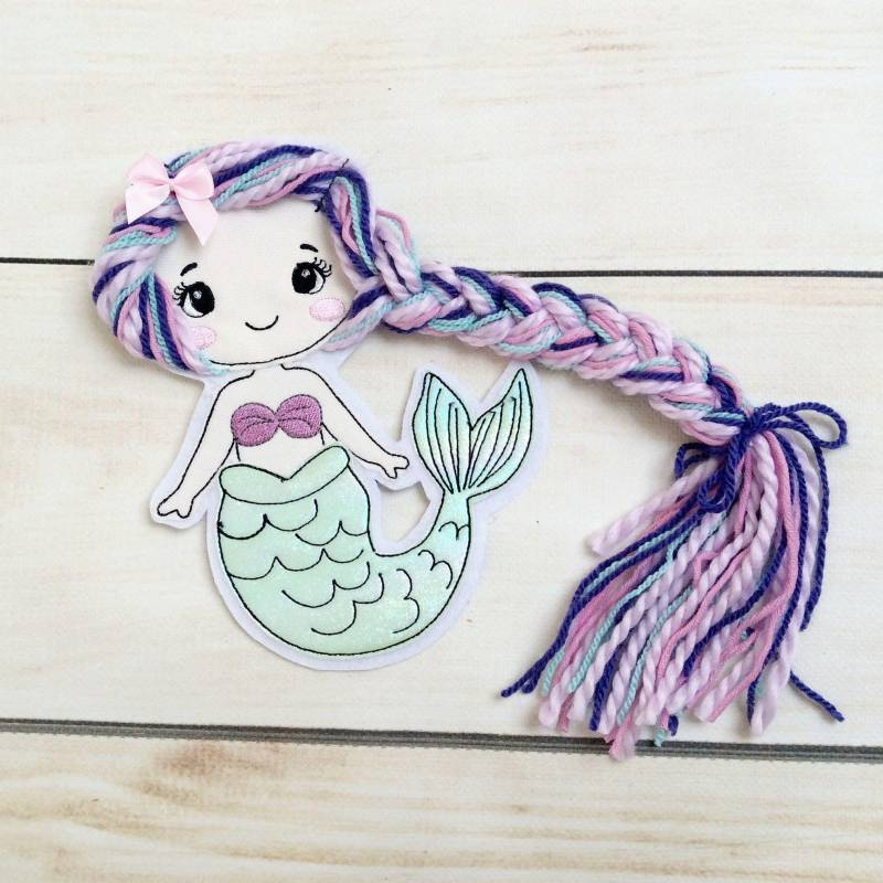 Applikation Nixe 3D Meerjungfrau M Aufnäher Button Schultüte Motiv Für Diy Auf Filz Fertige Mit Wollhaare von MohnblumesWelt