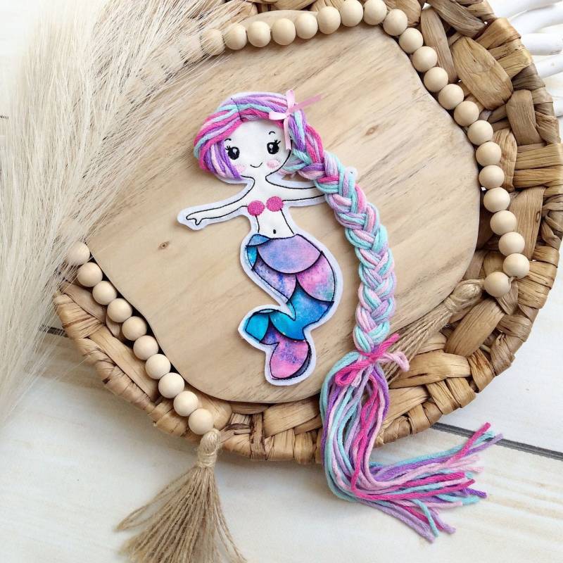 Applikation Nixe 3D Meerjungfrau M Aufnäher Button Schultüte Motiv Für Diy Auf Filz Fertige Mit Wollhaare von MohnblumesWelt