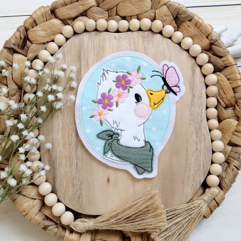 Applikation Pastell Boho Ente Aufnäher Button Flicken Patch Auf Filz Entchen Mit Blumen Für Schultüte Oder Diy von MohnblumesWelt