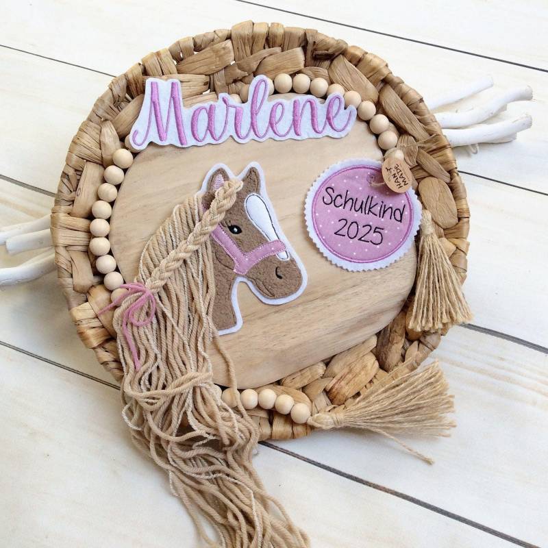 Komplettes Set Applikation Pferdekopf Aufnäher Button Für Schultüte Und Wunschname Patch Motiv Auf Filz Pferd Mit Mähne Pony von MohnblumesWelt