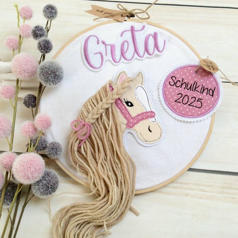 Komplettes Set Applikation Pferdekopf Aufnäher Button Für Schultüte Und Wunschname Patch Motiv Auf Filz Pferd Mit Mähne Pony von MohnblumesWelt