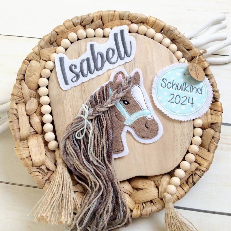 Komplettes Set Applikation Pferdekopf Aufnäher Button Für Schultüte Und Wunschname Patch Motiv Auf Filz Pferd Mit Mähne Pony von MohnblumesWelt