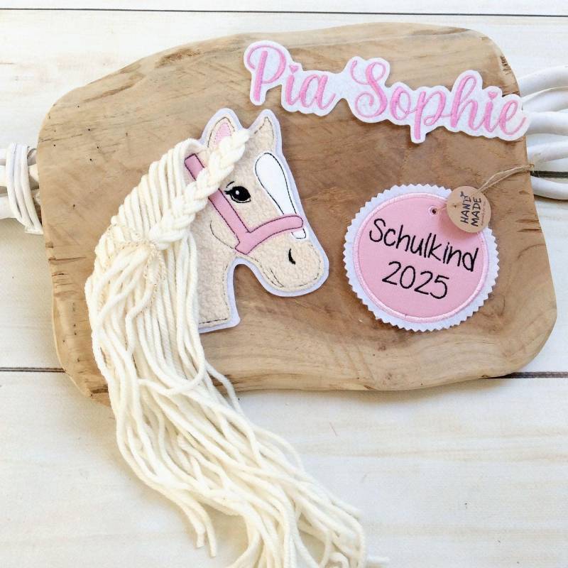 Komplettes Set Applikation Pferdekopf M Aufnäher Button Für Schultüte Und Wunschname Patch Motiv Auf Filz Pferd Mit Mähne Pony von MohnblumesWelt