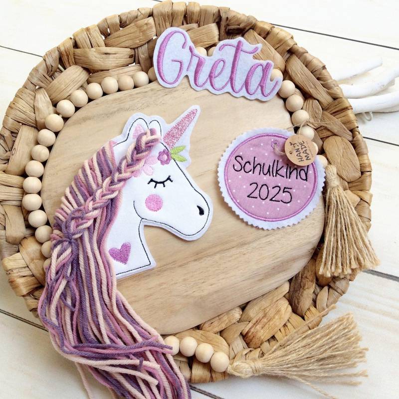 Komplettes Set M Applikation Pferdekopf Aufnäher Button Für Schultüte Und Wunschname Patch Motiv Auf Filz Einhorn Mit Mähne von MohnblumesWelt
