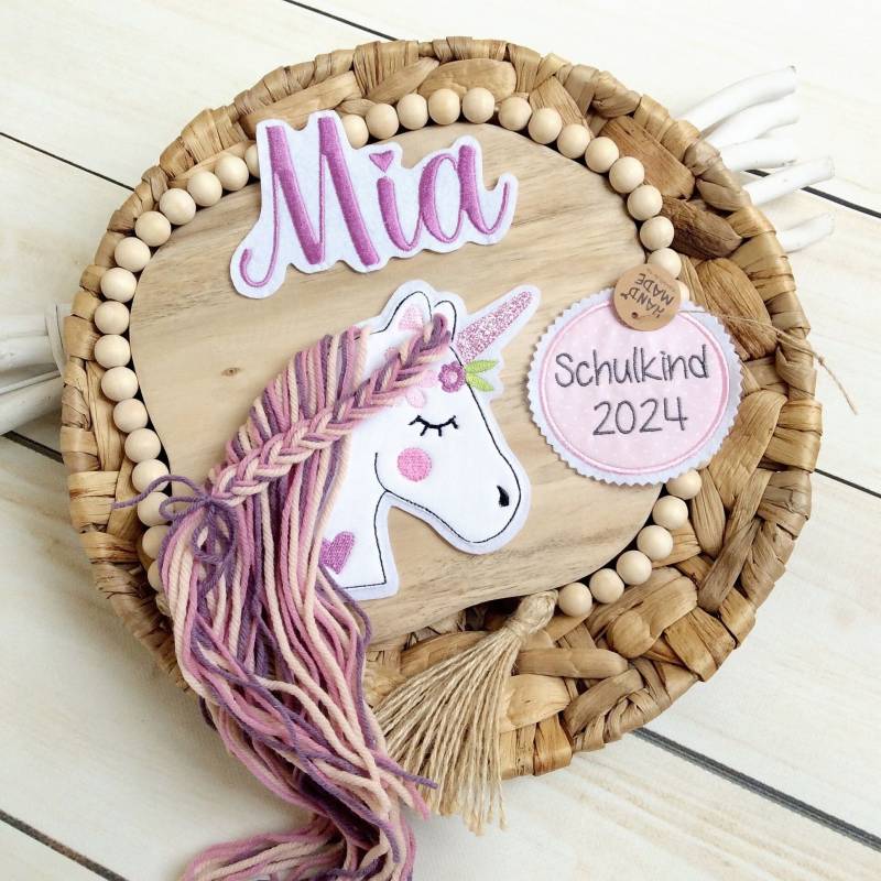 Komplettes Set M Applikation Pferdekopf Aufnäher Button Für Schultüte Und Wunschname Patch Motiv Auf Filz Einhorn Mit Mähne von MohnblumesWelt