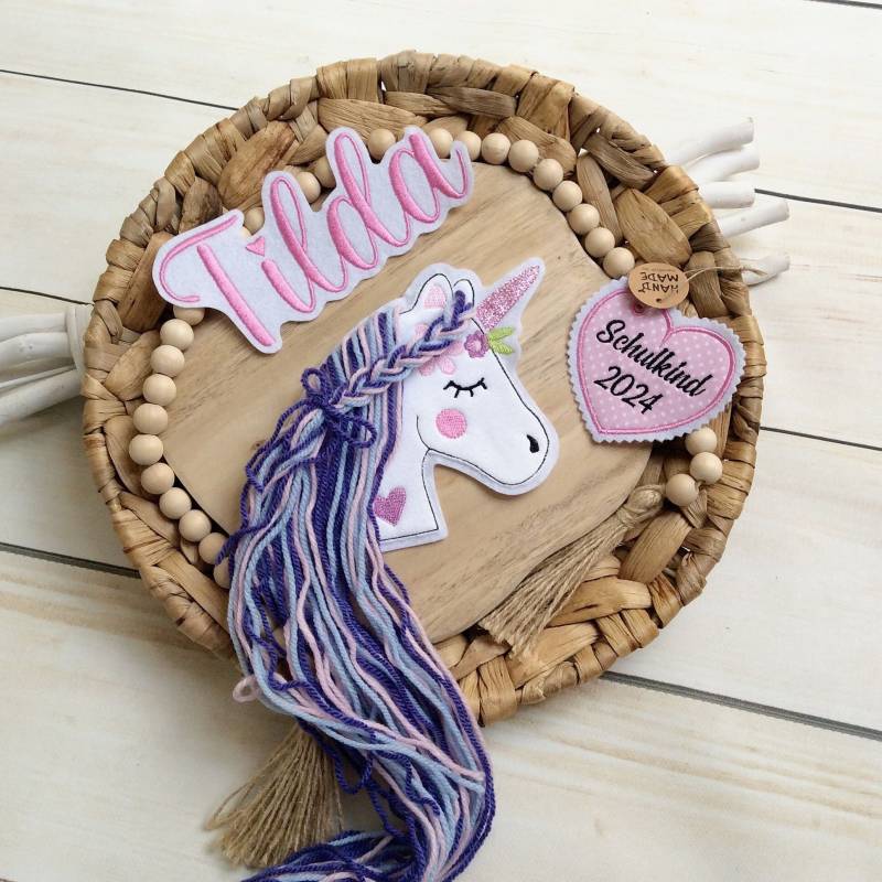 Komplettes Set M Applikation Pferdekopf Aufnäher Button Für Schultüte Und Wunschname Patch Motiv Auf Filz Einhorn Mit Mähne von MohnblumesWelt