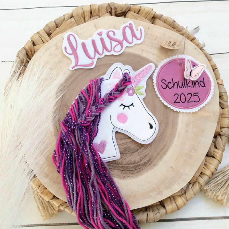 Komplettes Set M Applikation Pferdekopf Aufnäher Button Für Schultüte Und Wunschname Patch Motiv Auf Filz Einhorn Mit Mähne von MohnblumesWelt
