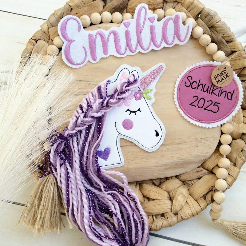 Komplettes Set M Applikation Pferdekopf Aufnäher Button Für Schultüte Und Wunschname Patch Motiv Auf Filz Einhorn Mit Mähne von MohnblumesWelt