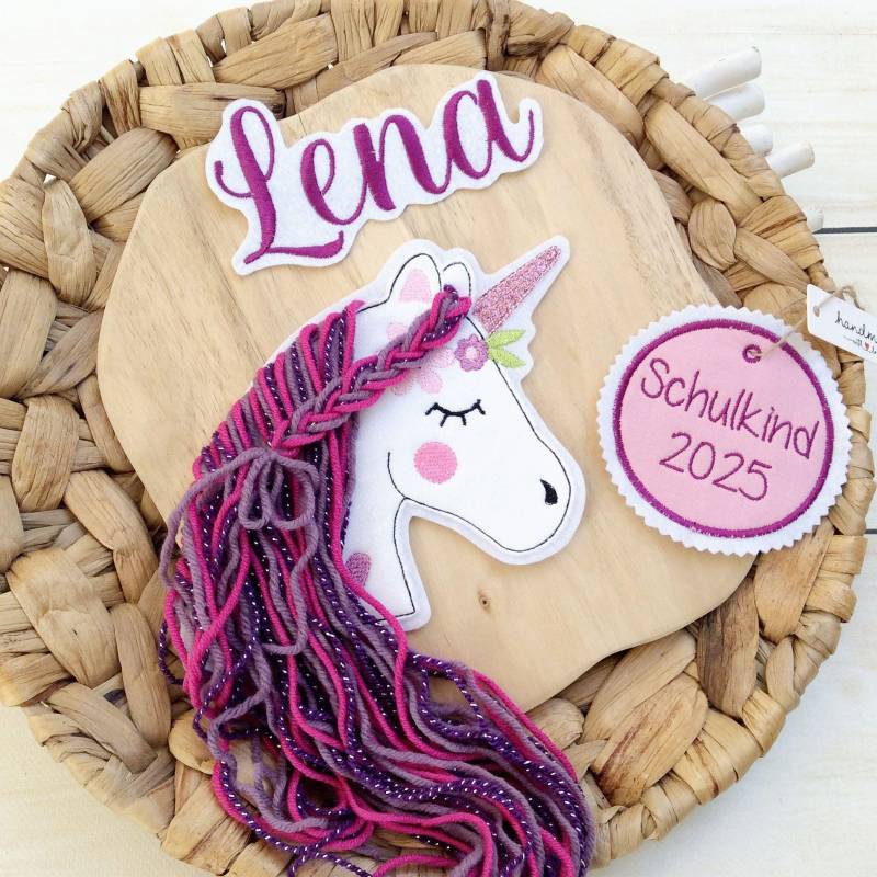 Komplettes Set M Applikation Pferdekopf Aufnäher Button Für Schultüte Und Wunschname Patch Motiv Auf Filz Einhorn Mit Mähne von MohnblumesWelt