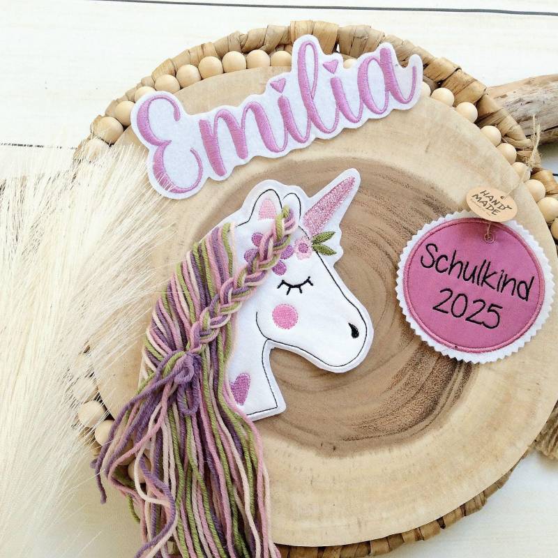 Komplettes Set M Applikation Pferdekopf Aufnäher Button Für Schultüte Und Wunschname Patch Motiv Auf Filz Einhorn Mit Mähne von MohnblumesWelt
