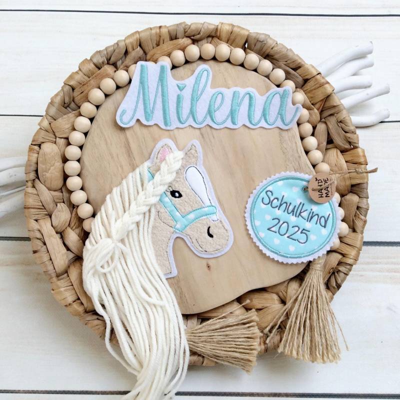 Komplettes Set M Applikation Pferdekopf Aufnäher Button Für Schultüte Und Wunschname Patch Motiv Auf Filz Pferd Mit Mähne Pony von MohnblumesWelt