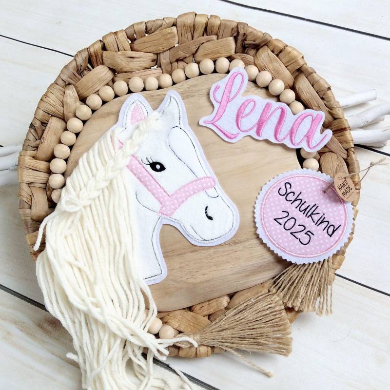 Komplettes Set M Applikation Pferdekopf Aufnäher Button Für Schultüte Und Wunschname Patch Motiv Auf Filz Pferd Mit Mähne Pony von MohnblumesWelt
