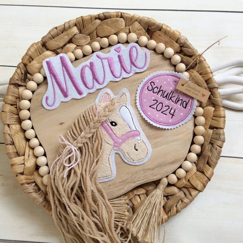Komplettes Set M Applikation Pferdekopf Aufnäher Button Für Schultüte Und Wunschname Patch Motiv Auf Filz Pferd Mit Mähne Pony von MohnblumesWelt