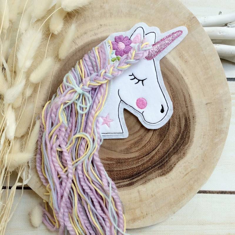 L Applikation Boho Einhorn Aufnäher Button Für Schultüte Flicken Patch Auf Filz Einhornkopf Mit Wollmähne Pferd Mähne von MohnblumesWelt