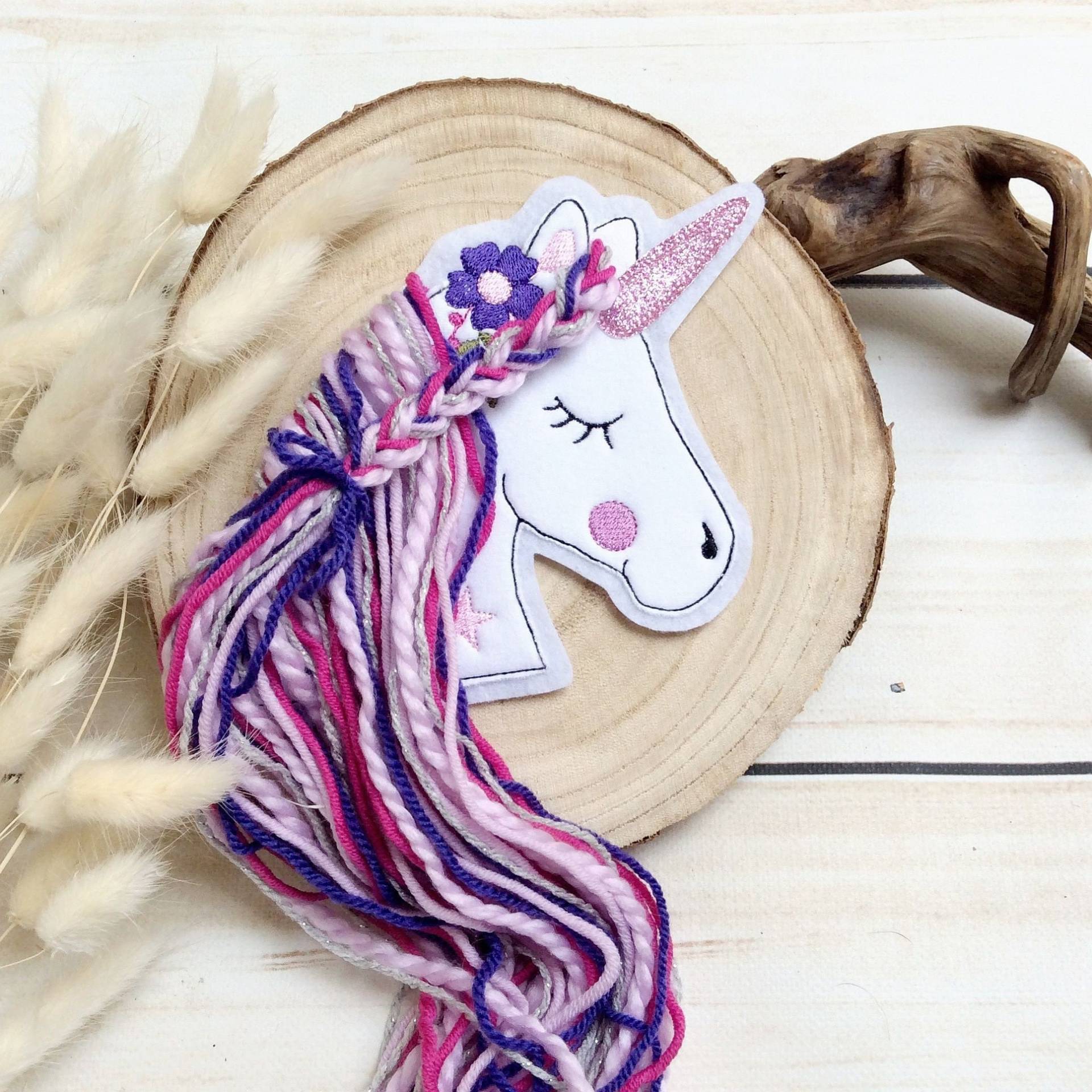 L Applikation Boho Einhorn Mit Wollmähne Aufnäher Button Für Schultüte Diy Flicken Patch Auf Filz Pferd Mähne von MohnblumesWelt