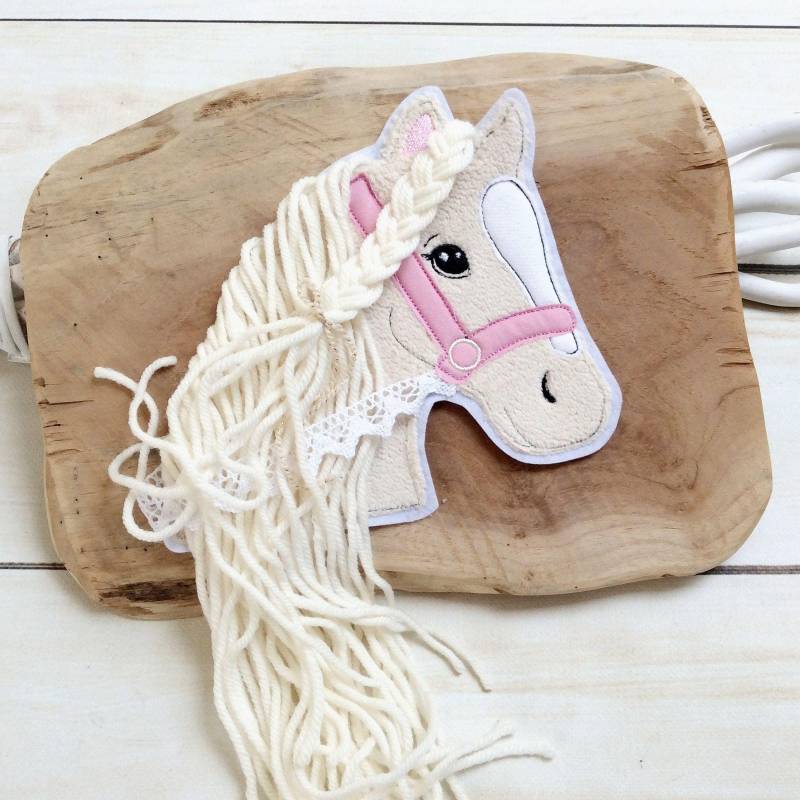 L Applikation Groß Pferdekopf Aus Plüsch Aufnäher Button Für Schultüte Patch Auf Filz Pferd Mit Mähne Und Zügel von MohnblumesWelt