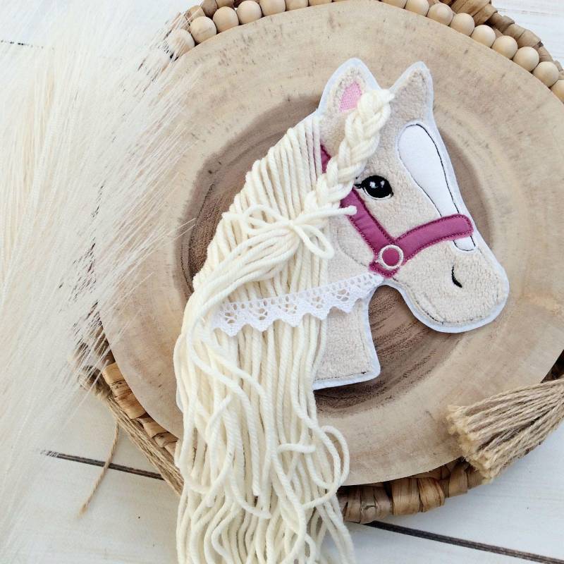 L Applikation Groß Pferdekopf Aus Plüsch Aufnäher Button Für Schultüte Patch Auf Filz Pferd Mit Mähne Und Zügel von MohnblumesWelt