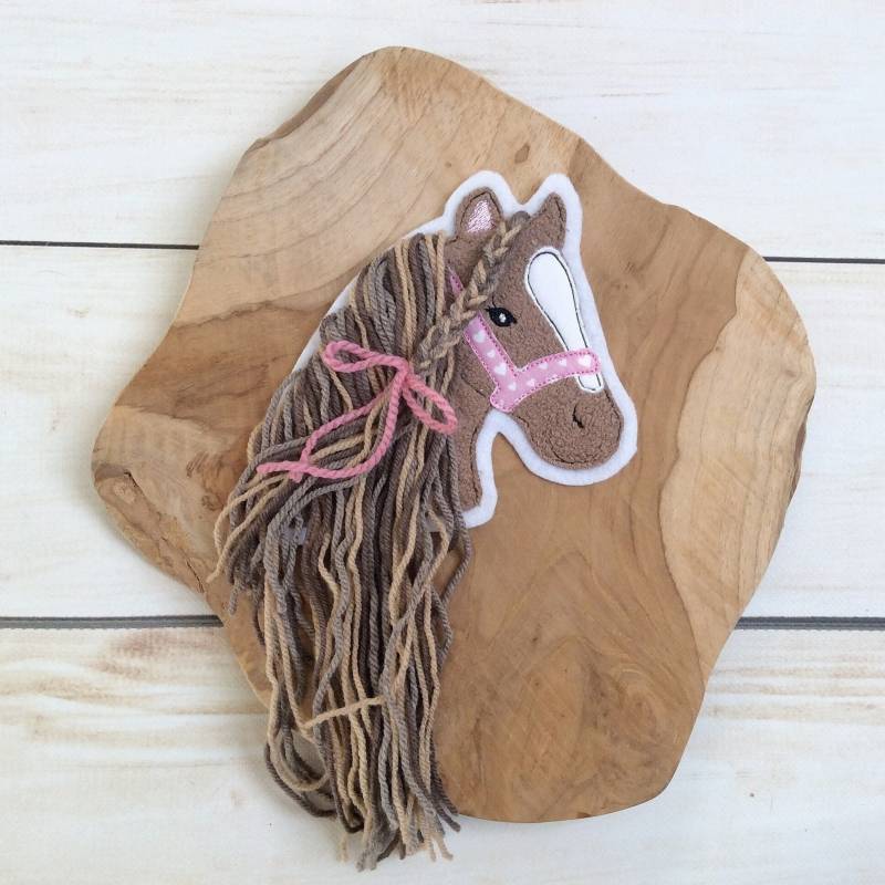 L Applikation Pferdekopf Aufnäher Button Für Schultüte Patch Auf Filz Pferd Mit Mähne Pony Mädchen von MohnblumesWelt