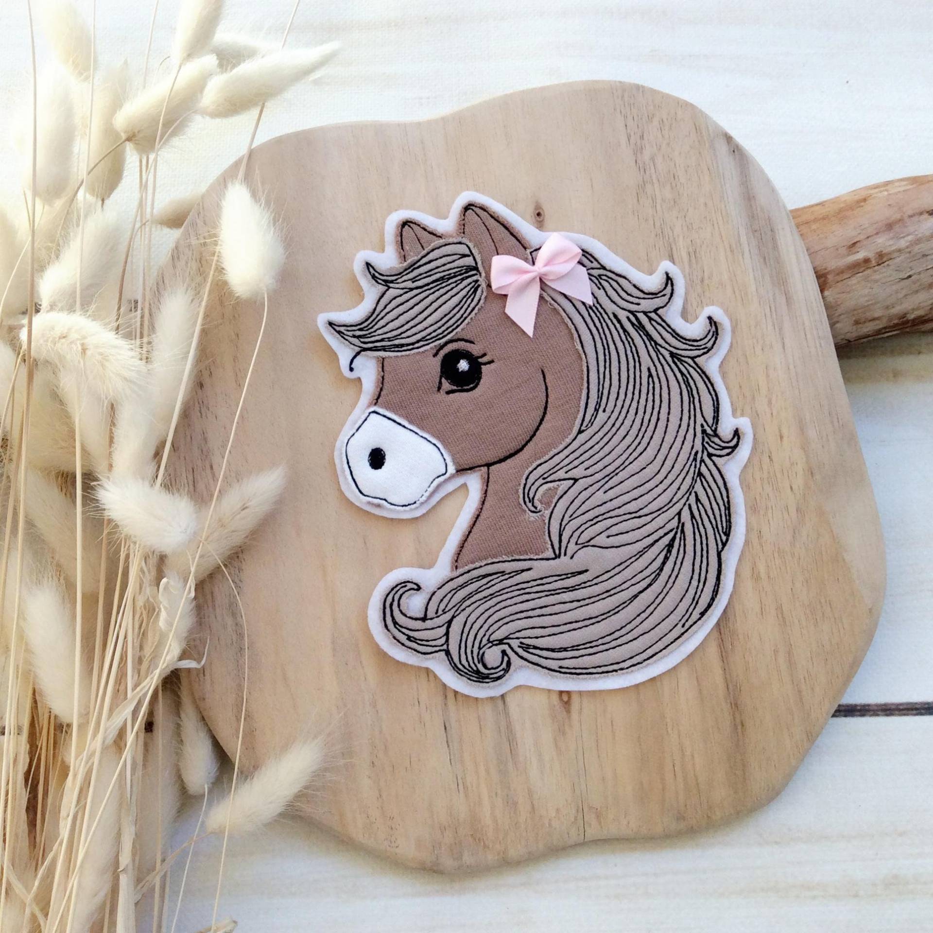 M Applikation Pferd Pferdekopf Mit Schleife Pferdebutton Aufnäher Filz Button Für Schultüte Oder Diy von MohnblumesWelt
