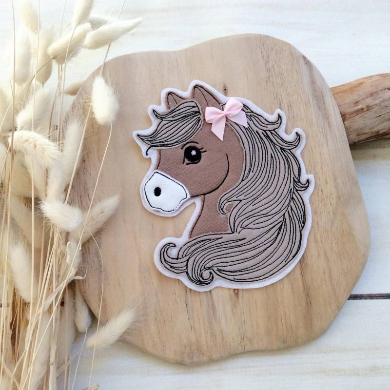 M Applikation Pferd Pferdekopf Mit Schleife Pferdebutton Aufnäher Filz Button Für Schultüte Oder Diy von MohnblumesWelt