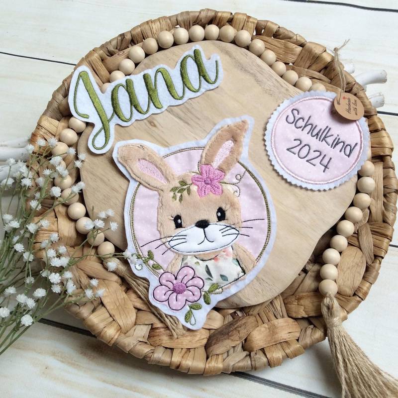 M Set Applikation Hase Aufnäher Mit Name Und Button - Anhänger Für Schultüte Patch Auf Filz Hasenmädchen Fellimitat Diy von MohnblumesWelt