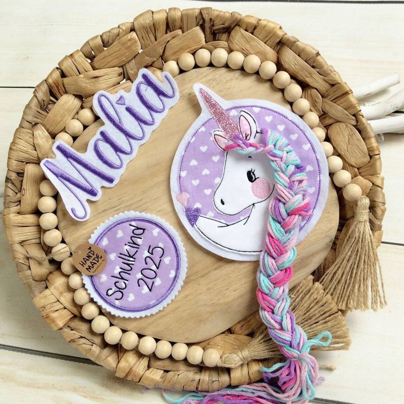 Set 3 - Teilig Applikation Einhorn Anhänger "Schulkind" Inkl. Wunschname Aufnäher Für Schultüte Oder Diy 3D Pferd Mit Mähne von MohnblumesWelt