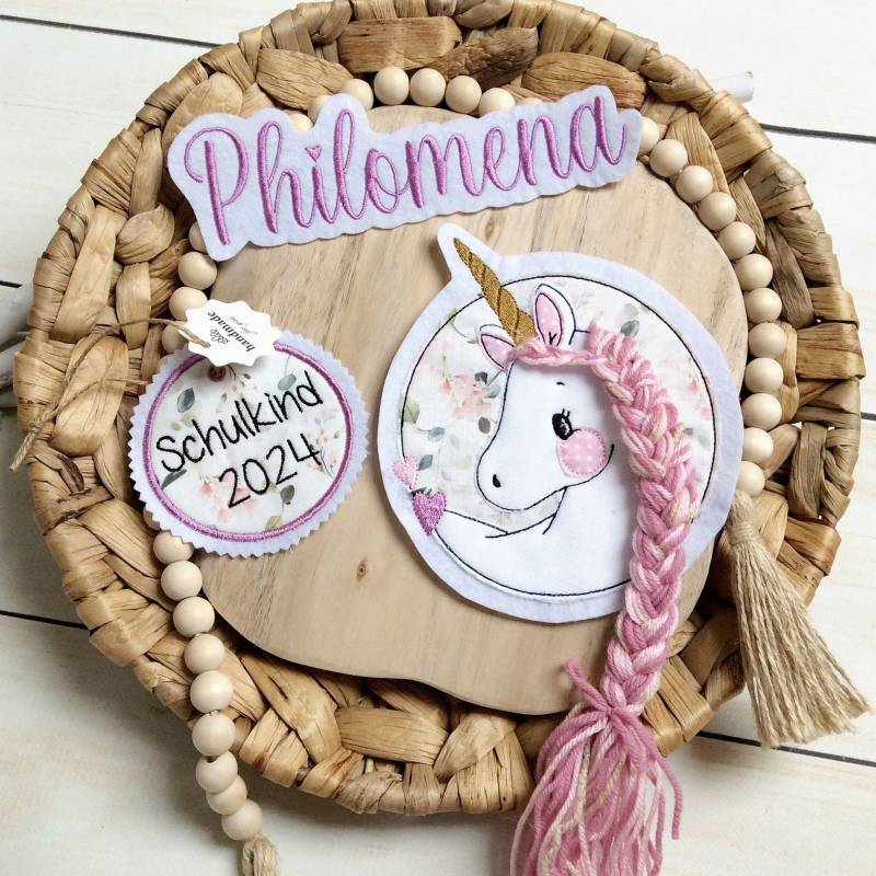 Set 3 - Teilig Applikation Einhorn Anhänger "Schulkind" Inkl. Wunschname Aufnäher Für Schultüte Oder Diy 3D Pferd Mit Mähne von MohnblumesWelt