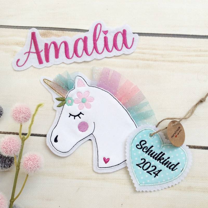 Set 3 - Teilig Applikation M Einhorn Anhänger "Schulkind" Inkl. Wunschname Aufnäher Für Schultüte Oder Diy 3D Pferd Mit Mähne von MohnblumesWelt