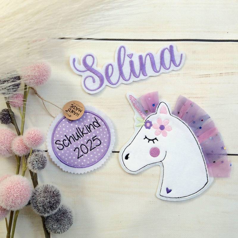 Set 3 - Teilig Applikation M Einhorn Anhänger "Schulkind" Inkl. Wunschname Aufnäher Für Schultüte Oder Diy 3D Pferd Mit Mähne von MohnblumesWelt