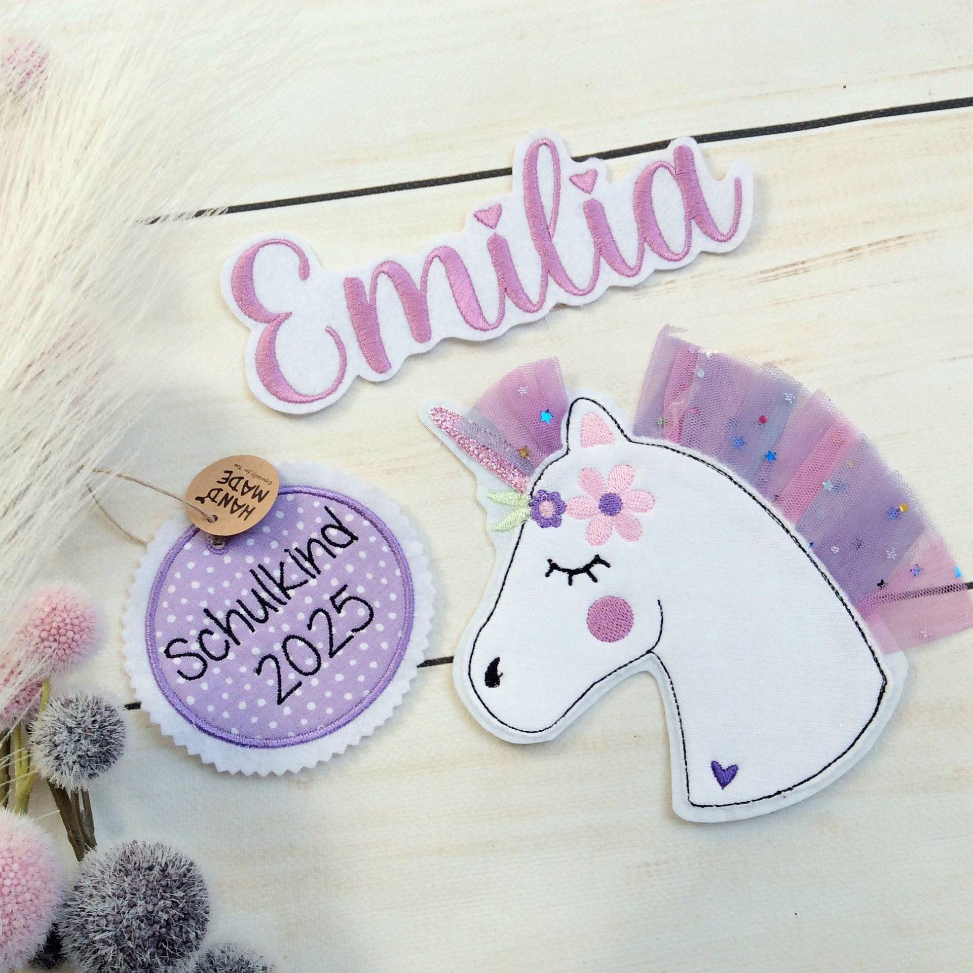 Set 3 - Teilig Applikation M Einhorn Anhänger "Schulkind" Inkl. Wunschname Aufnäher Für Schultüte Oder Diy 3D Pferd Mit Mähne von MohnblumesWelt