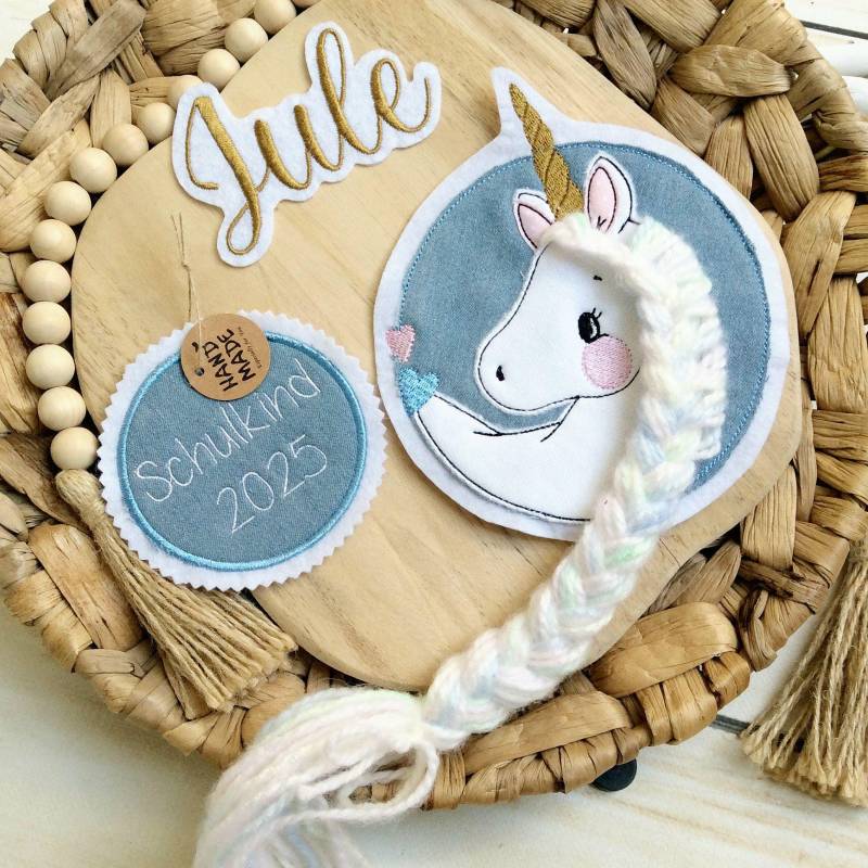 Set 3 - Teilig M Applikation Einhorn Anhänger "Schulkind" Inkl. Wunschname Aufnäher Für Schultüte Oder Diy 3D Pferd Mit Mähne von MohnblumesWelt