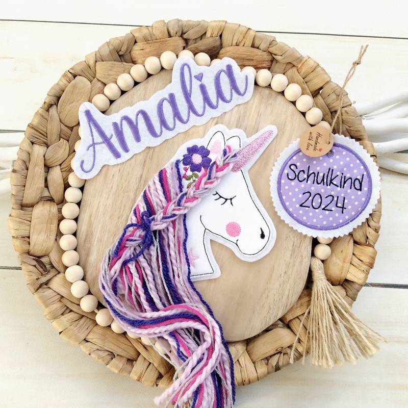 Set Applikation 3D Einhorn Glitzer Mit Name Und Aufnäher Button Schultüte Für Diy Auf Filz Wollhaare von MohnblumesWelt