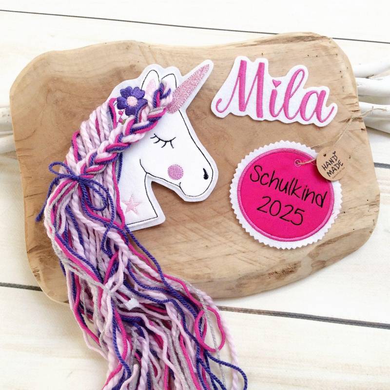 Set Applikation 3D Einhorn Glitzer Mit Name Und M Aufnäher Button Schultüte Für Diy Auf Filz Wollhaare von MohnblumesWelt