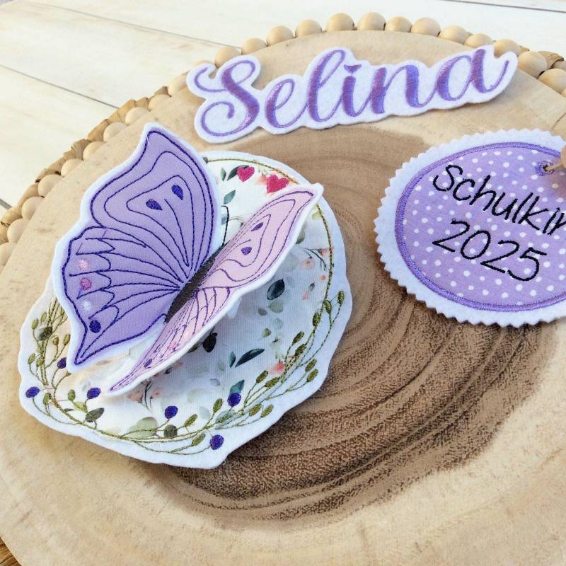 Set Applikation 3D Schmetterling Mit Anhänger "Schulkind 2026" Für Schultüte Inkl. Name von MohnblumesWelt
