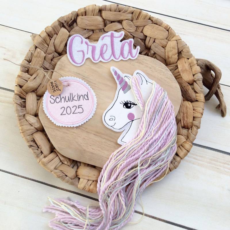 Set Applikation Einhorn Pastell M Aufnäher Button Für Schultüte Und Diy Mit Mähne Inkl. Anhänger Name von MohnblumesWelt