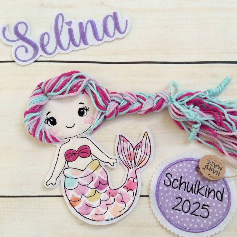 Set Applikation Nixe 3D Meerjungfrau Glitzer Mit Anhänger "Schulkind 2026" Für Schultüte Wollhaare Inkl. Name von MohnblumesWelt