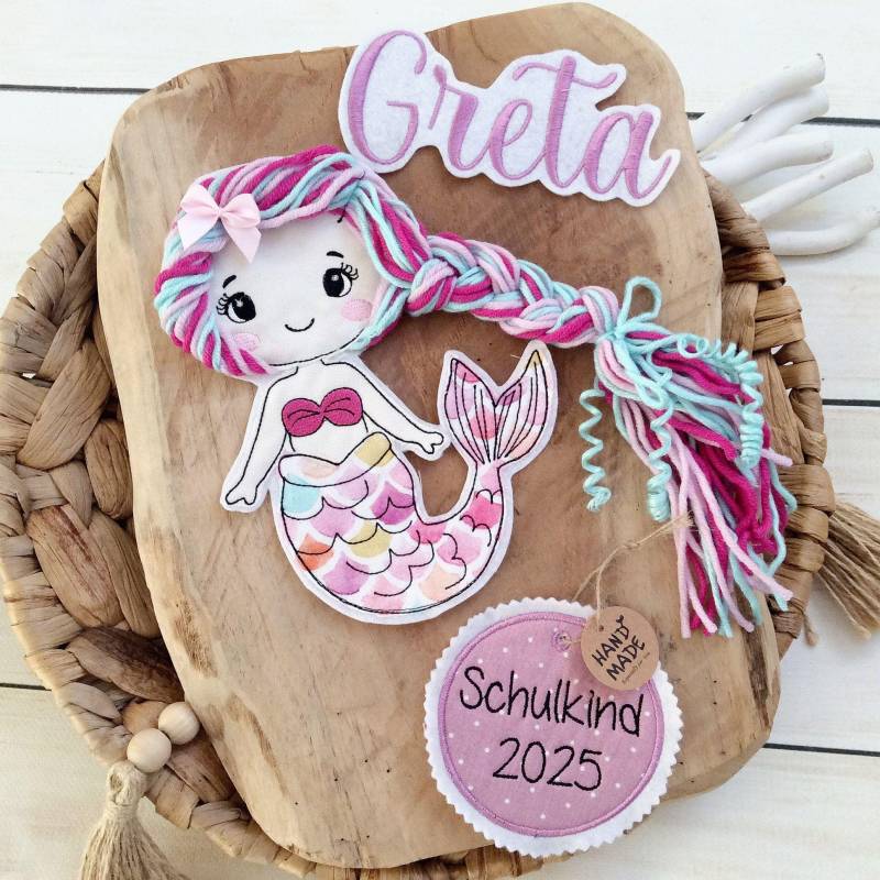 Set Applikation Nixe 3D Meerjungfrau Glitzer Mit Anhänger "Schulkind 2026" Für Schultüte Wollhaare Inkl. Name von MohnblumesWelt