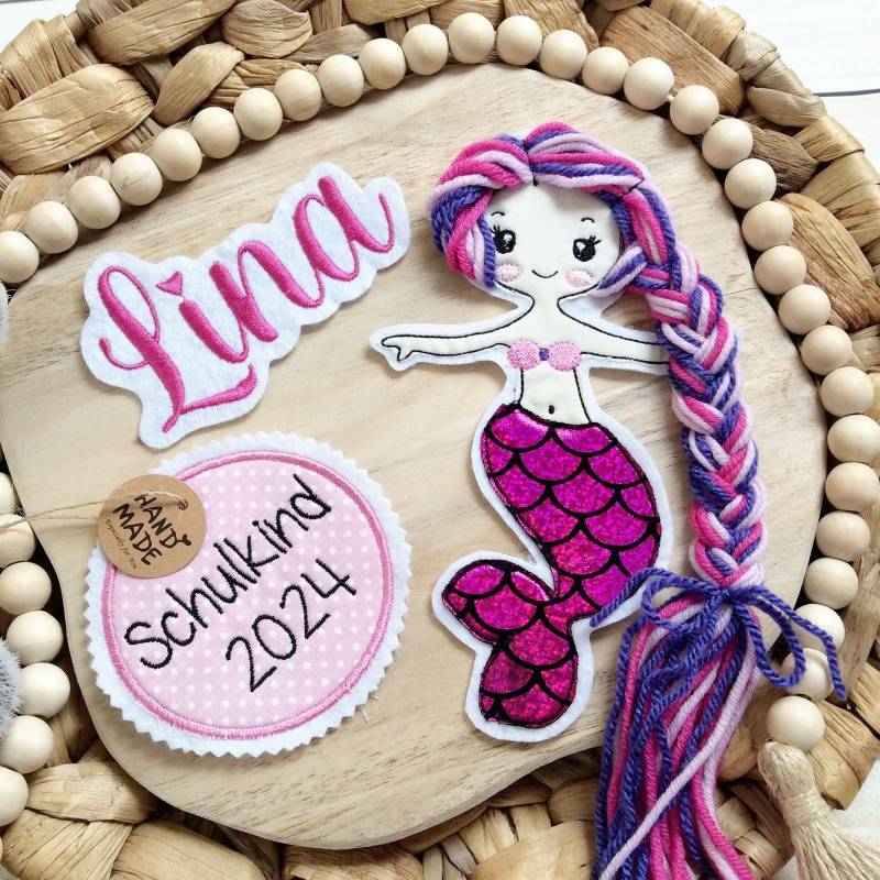 Set Applikation Nixe 3D Meerjungfrau Glitzer Mit Anhänger " Schulkind 2026" Für Schultüte Wollhaare Inkl. Name von MohnblumesWelt