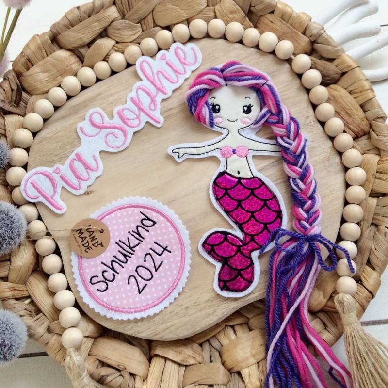 Set Applikation Nixe 3D Meerjungfrau Glitzer Mit Anhänger " Schulkind 2026" Für Schultüte Wollhaare Inkl. Name von MohnblumesWelt