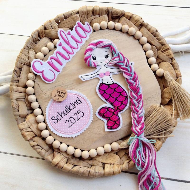 Set Applikation Nixe 3D Meerjungfrau Glitzer Mit Anhänger " Schulkind 2026" Für Schultüte Wollhaare Inkl. Name von MohnblumesWelt