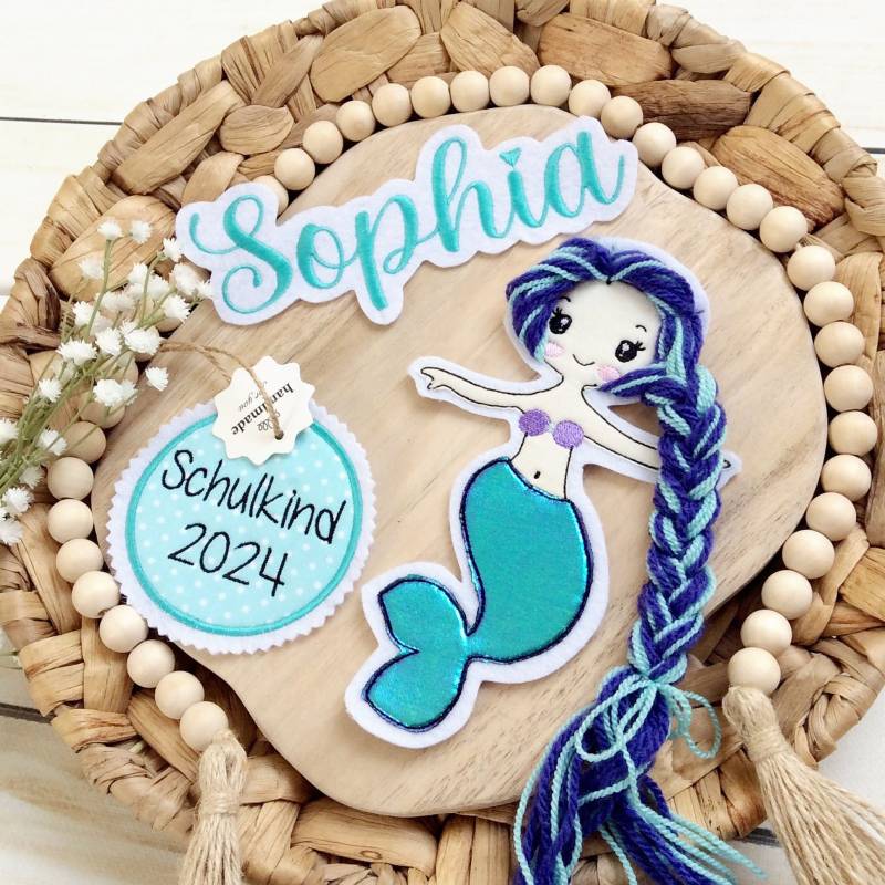 Set Applikation Nixe 3D Meerjungfrau Glitzer Mit Button Und Name Aufnäher Schultüte Für Diy Auf Filz Wollhaare von MohnblumesWelt