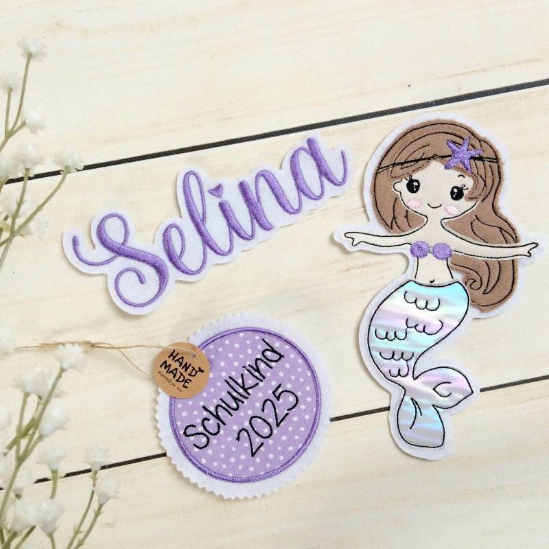 Set Applikation Nixe Meerjungfrau Glitzer Mit Anhänger "Schulkind 2026" Für Schultüte Inkl. Name von MohnblumesWelt