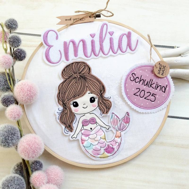 Set Applikation Nixe Meerjungfrau Glitzer Mit Anhänger "Schulkind 2026" Für Schultüte Inkl. Name von MohnblumesWelt