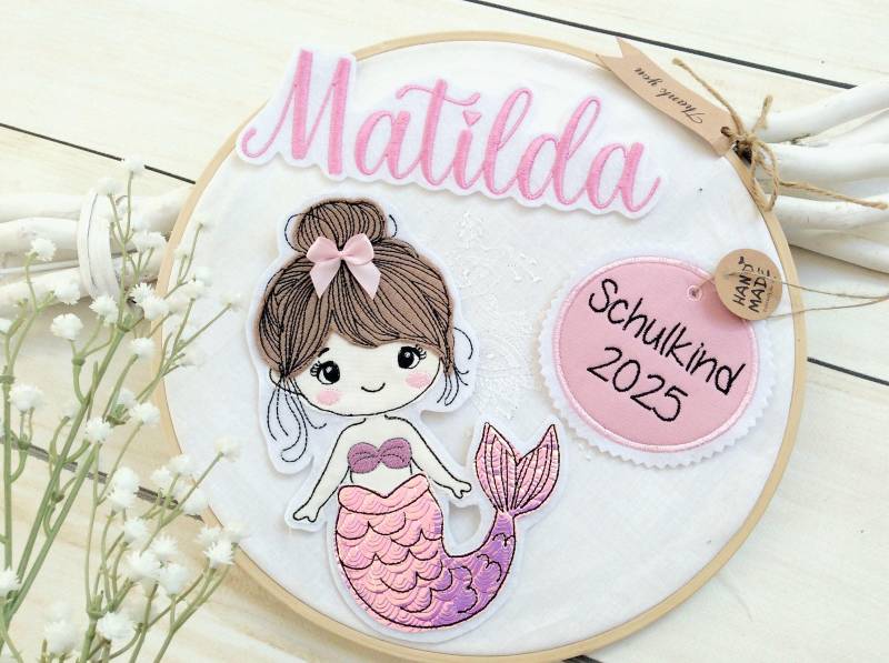 Set Applikation Nixe Meerjungfrau Glitzer Mit Anhänger "Schulkind 2026" Für Schultüte Inkl. Name von MohnblumesWelt