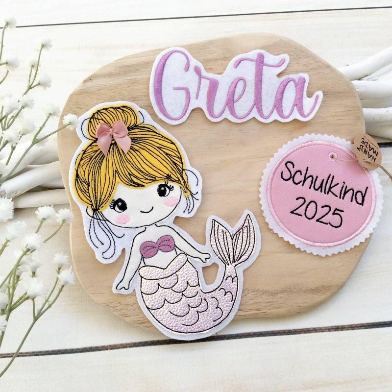 Set Applikation Nixe Meerjungfrau Glitzer Mit Anhänger "Schulkind 2026" Für Schultüte Inkl. Name von MohnblumesWelt