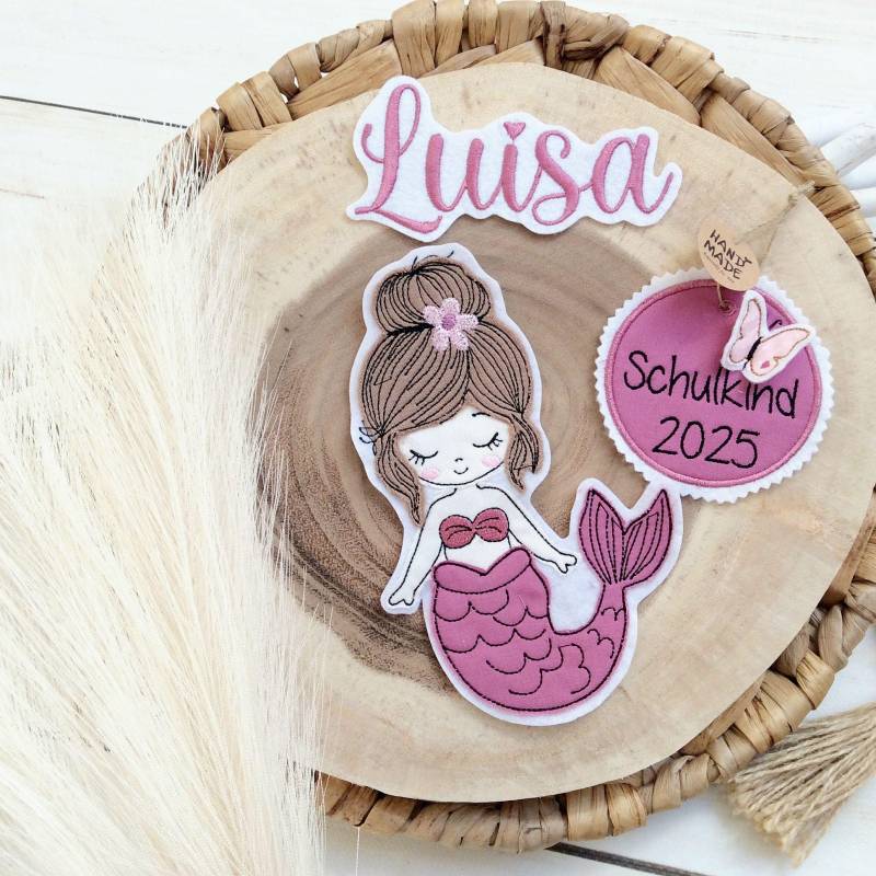 Set Applikation Nixe Meerjungfrau Mit Anhänger "Schulkind 2026" 3D Schmetterling Für Schultüte Inkl. Name von MohnblumesWelt