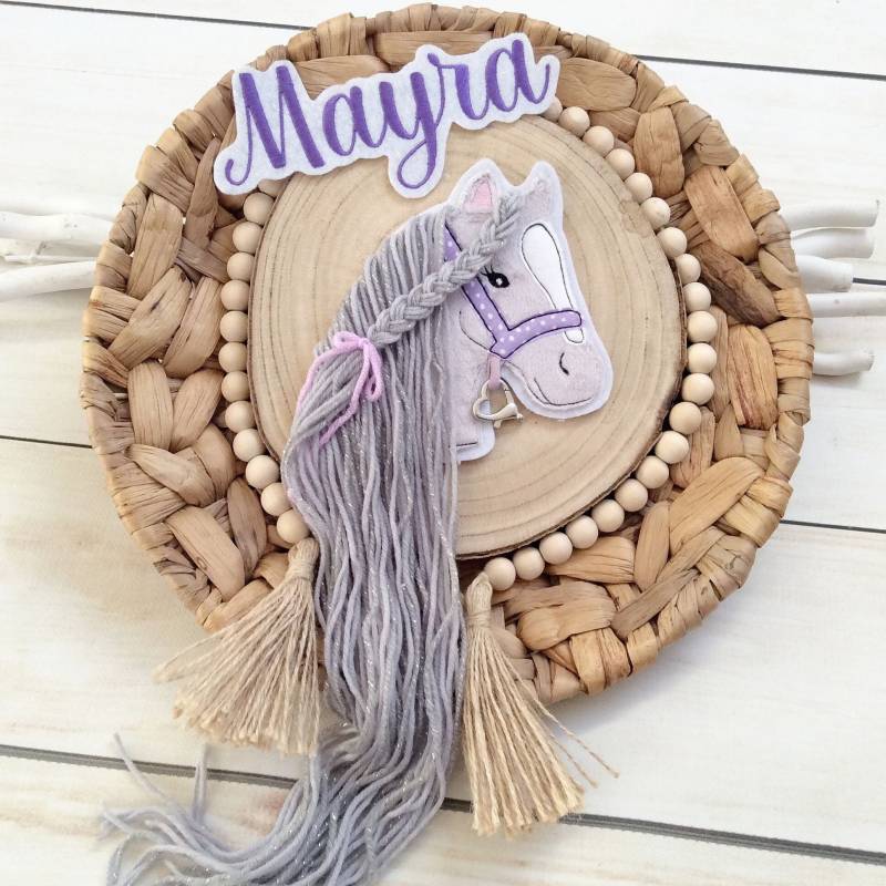 Set Applikation Pferdekopf Aufnäher M Button Für Schultüte Und Wunschname Patch Motiv Auf Filz Pferd Mit Mähne Pony Herz - Anhängerchen von MohnblumesWelt